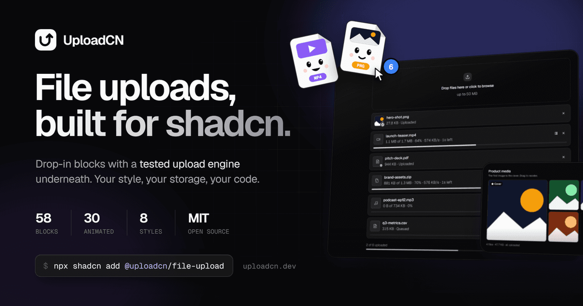 I got tired of rebuilding file uploads, so I built UploadCN